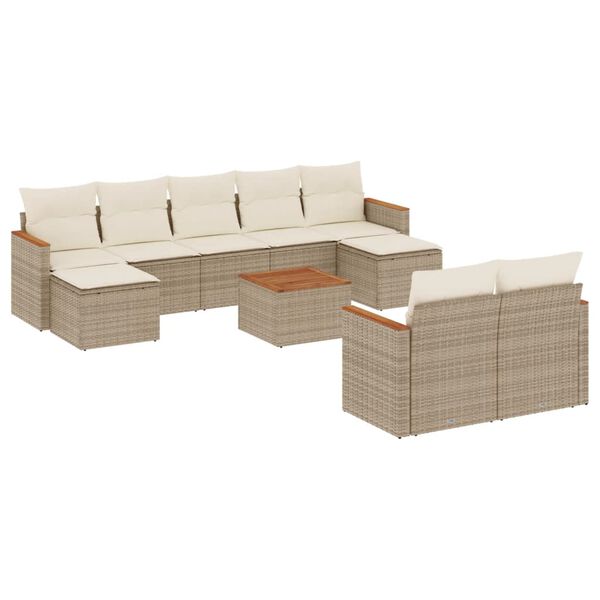 vidaXL Salon de jardin avec coussins 10 pcs beige r&eacute;sine tress&eacute;e