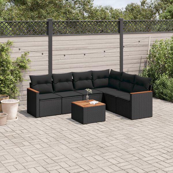 vidaXL Salon de jardin 7 pcs avec coussins noir r&eacute;sine tress&eacute;e