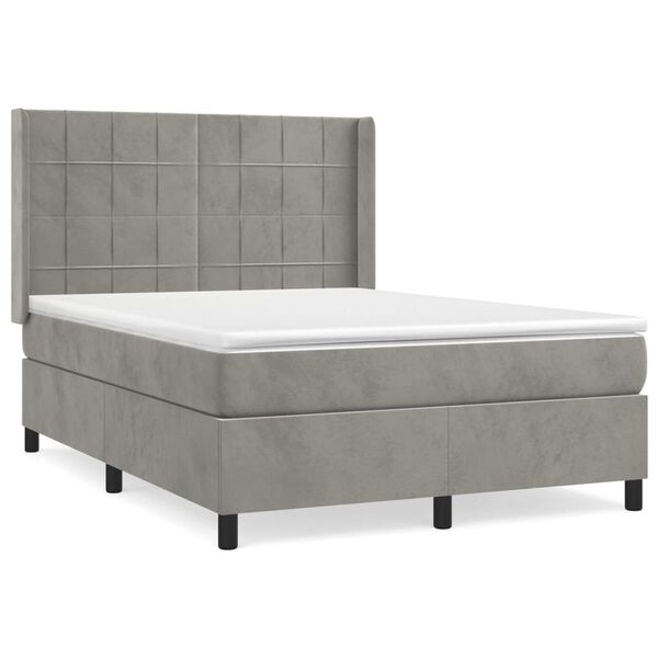 vidaXL Sommier &agrave; lattes de lit et matelas Gris clair 140x200cm Velours
