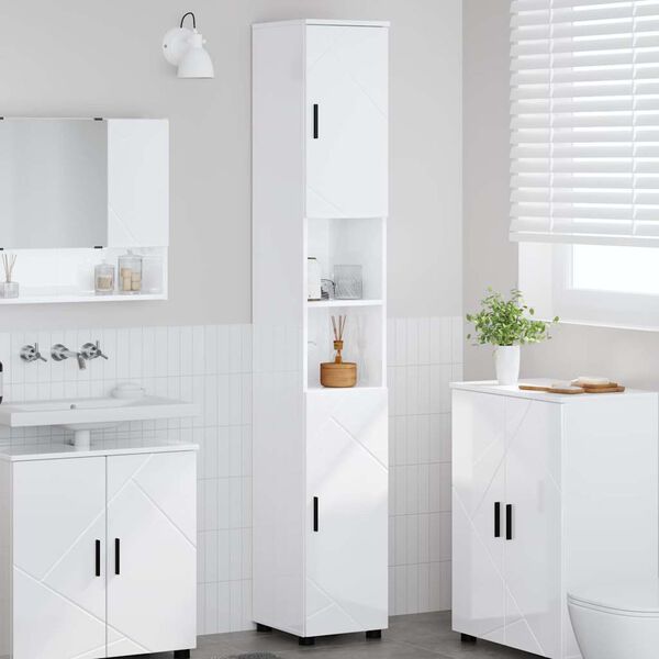 vidaXL Cabinet de salle de bain Blanc brillant 30 x 35 x 192 cm