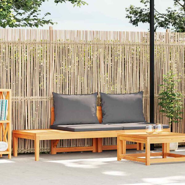 vidaXL Banc de jardin avec table avec coussins gris foncé Teck solide