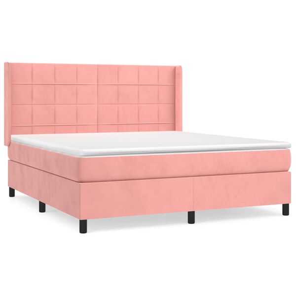 vidaXL Sommier &agrave; lattes de lit avec matelas Rose 180x200 cm Velours