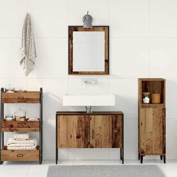 vidaXL Ensemble de mobilier de salle de bain avec porte 2 pcs Marron