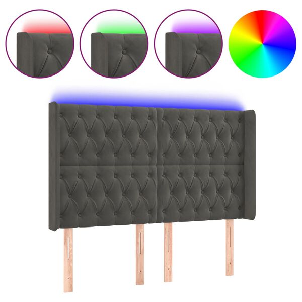 vidaXL T&ecirc;te de lit &agrave; LED Gris fonc&eacute; 163x16x118/128 cm Velours