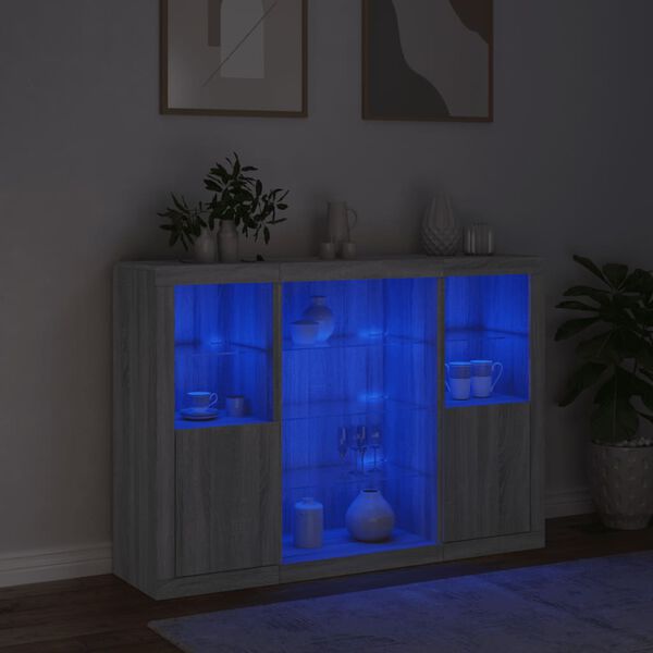 vidaXL Buffets avec lumières LED 3 pcs sonoma gris bois d'ingénierie