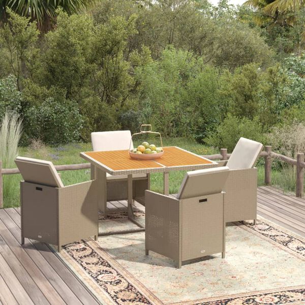 vidaXL Ensemble &agrave; manger de jardin et coussins 5 pcs Poly rotin Beige