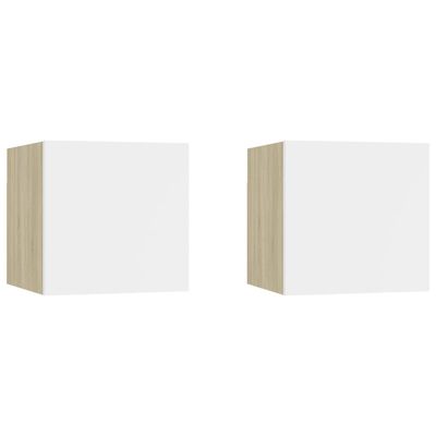 vidaXL Tables de chevet 2pcs Blanc chêne sonoma 30,5x30x30cm Aggloméré
