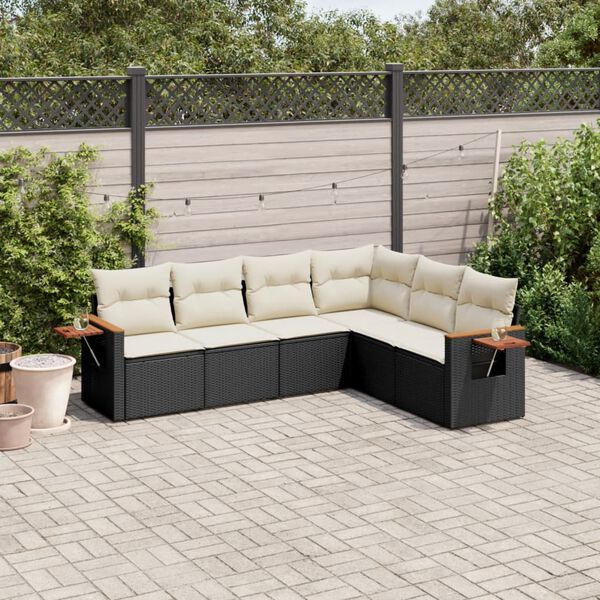 vidaXL Salon de jardin 6 pcs avec coussins noir r&eacute;sine tress&eacute;e