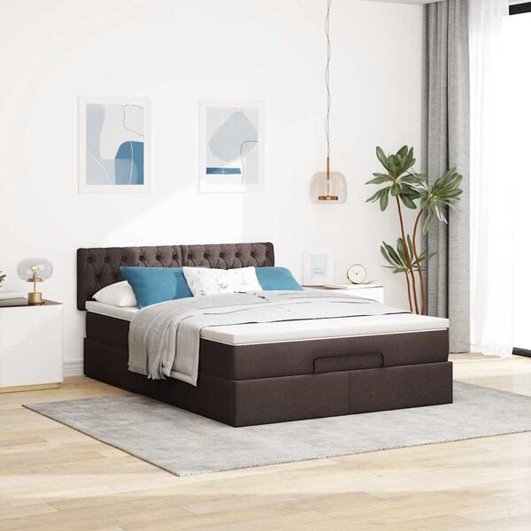 VidaXL Cadre de lit ottoman avec matelas marron fonc&eacute; 140x200 cm tissu