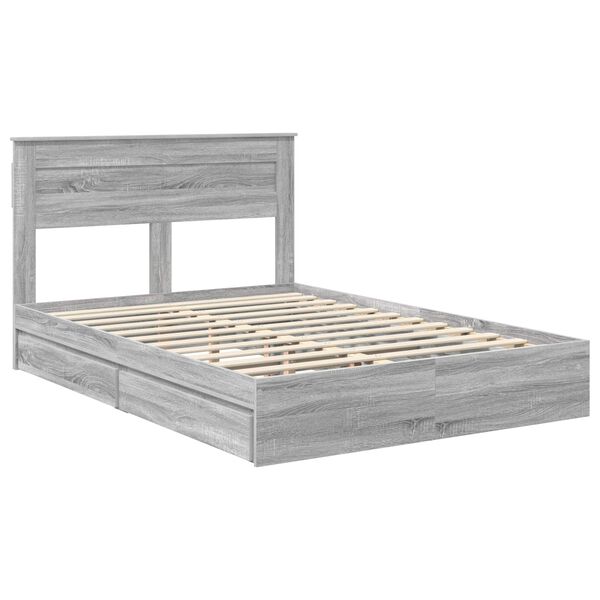 vidaXL Lit de Rangement Gris Sonoma 150 x 200 cm Bois d'ing&eacute;nierie