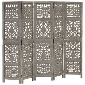 vidaXL Cloison de s&eacute;paration 5 panneaux Gris 200x165 cm Bois manguier