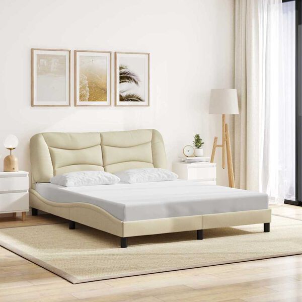 vidaXL Cadre de lit sans matelas Hvar cr&egrave;me 160x200 cm tissu