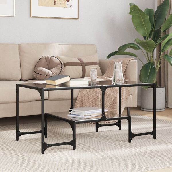 vidaXL Table basse avec dessus en verre noir 98,5x50x45 cm acier
