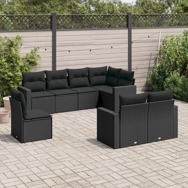 vidaXL Salon de jardin 8 pcs avec coussins noir r&eacute;sine tress&eacute;e