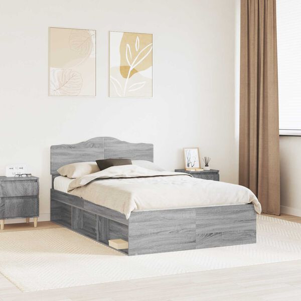 vidaXL Cadre de lit Gris Sonoma 120 x 190 cm Bois de pin massif