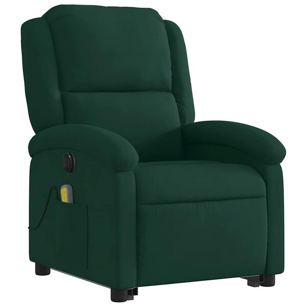vidaXL Fauteuil inclinable de massage &eacute;lectrique vert fonc&eacute; velours