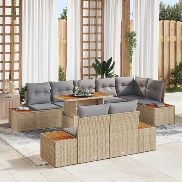 vidaXL Ensemble de canap&eacute; de jardin 9 pcs Beige Poly rotin