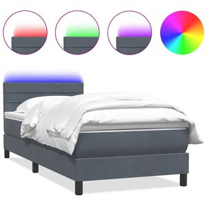 vidaXL Sommier &agrave; lattes de lit et matelas et LED gris fonc&eacute; 80x210 cm velours