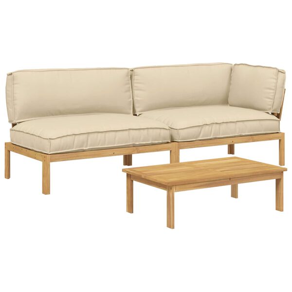 vidaXL Ensemble de Canap&eacute;s Uni 3 pcs Beige Bois d'Acacia Massif