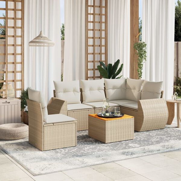 vidaXL Salon de jardin avec coussins 6 pcs beige r&eacute;sine tress&eacute;e