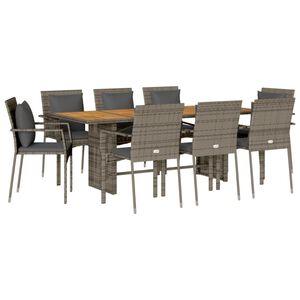 vidaXL Ensemble &agrave; manger de jardin 9 pcs coussins gris r&eacute;sine tress&eacute;e
