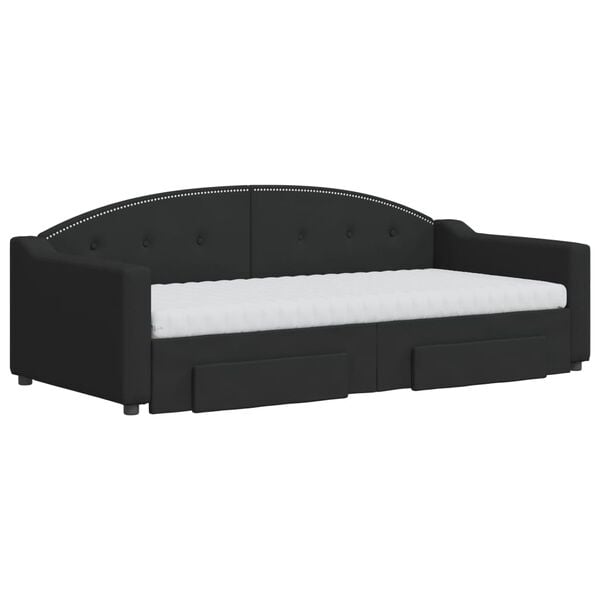 vidaXL Lit de jour avec gigogne et tiroirs noir 90x190 cm tissu