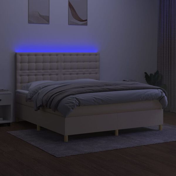 vidaXL Sommier &agrave; lattes de lit et matelas et LED Cr&egrave;me 180x200cm Tissu
