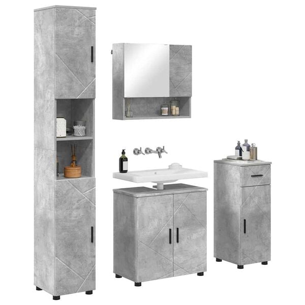 vidaXL Ensemble de mobilier de salle de bain 4 pcs Gris béton