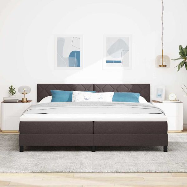vidaXL Lit &agrave; ressorts avec matelas Marron fonc&eacute; 200 x 200 cm tissu