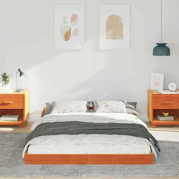 vidaXL Cadre de lit Brun cire 135 x 190 cm Pin massif