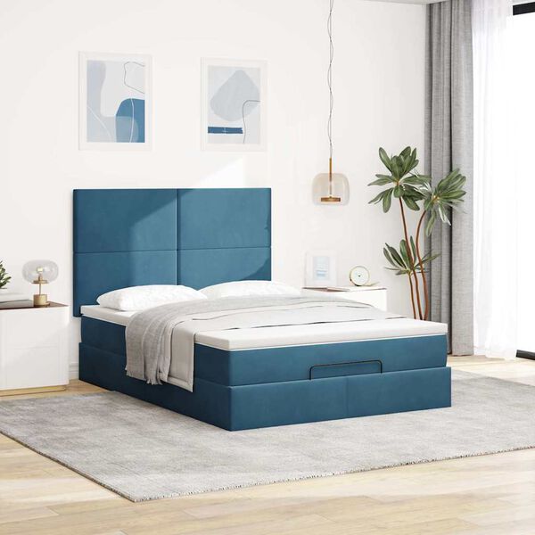 vidaXL Cadre de lit ottoman avec matelas bleu foncé 140x200 cm velours