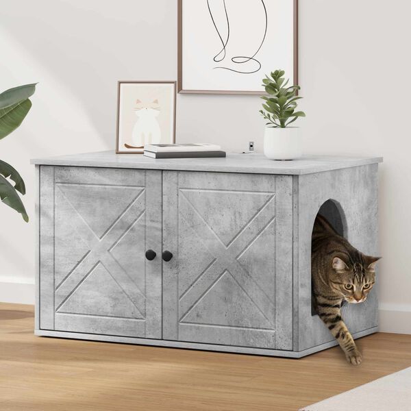 vidaXL Maison pour chat B&eacute;ton 85 x 55 x 50 cm Bois d'ing&eacute;nierie