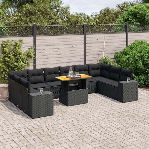 vidaXL Salon de jardin 11 pcs avec coussins noir r&eacute;sine tress&eacute;e