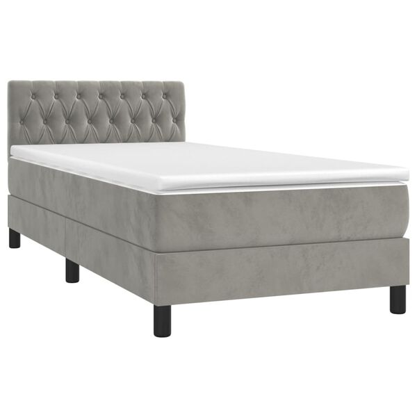 vidaXL Sommier &agrave; lattes de lit avec matelas et LED Gris clair 90x200cm