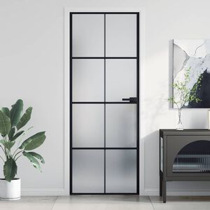 vidaXL Porte int&eacute;rieure mince noir 76x201,5 cm verre tremp&eacute; aluminium
