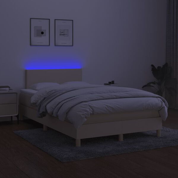 vidaXL Sommier &agrave; lattes de lit matelas et LED cr&egrave;me 120x190 cm tissu