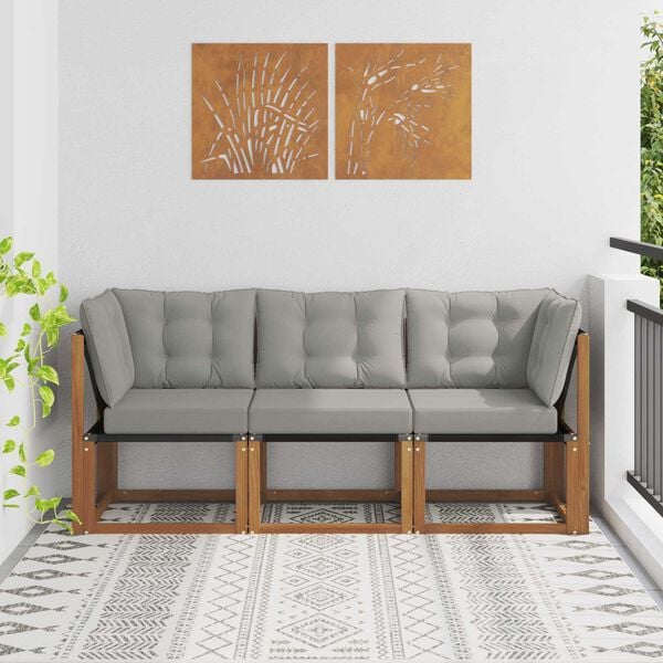 vidaXL Canap&eacute; d&rsquo;ext&eacute;rieur milieu et coin avec coussin 3 Pi&egrave;ce Naturel