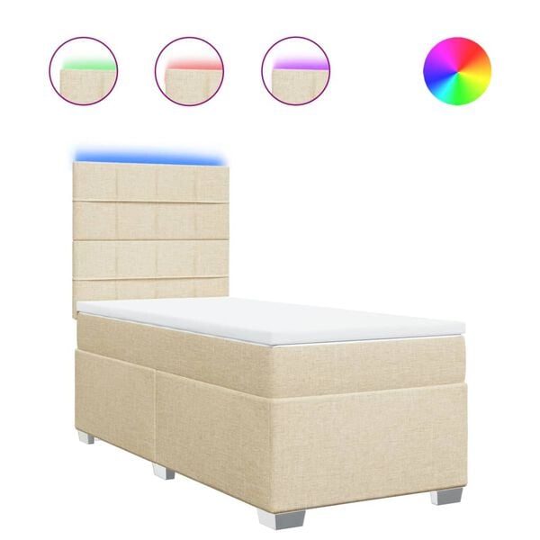 vidaXL Sommier &agrave; lattes de lit avec matelas Cr&egrave;me 100x200 cm Tissu