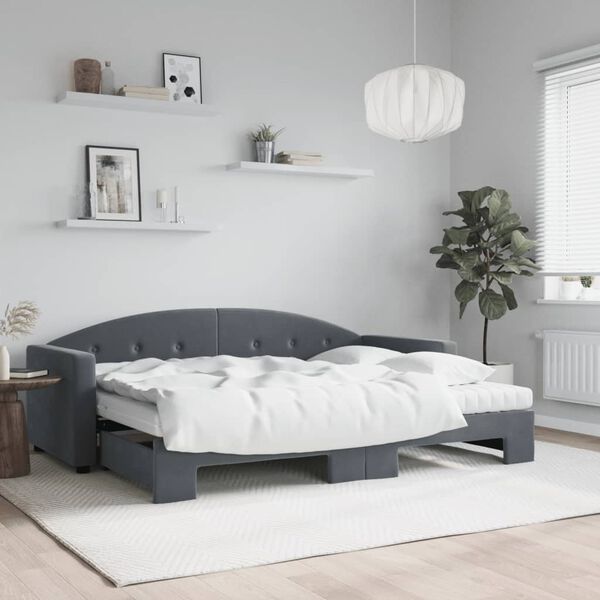vidaXL Lit de jour avec gigogne et matelas gris foncé 80x200cm velours
