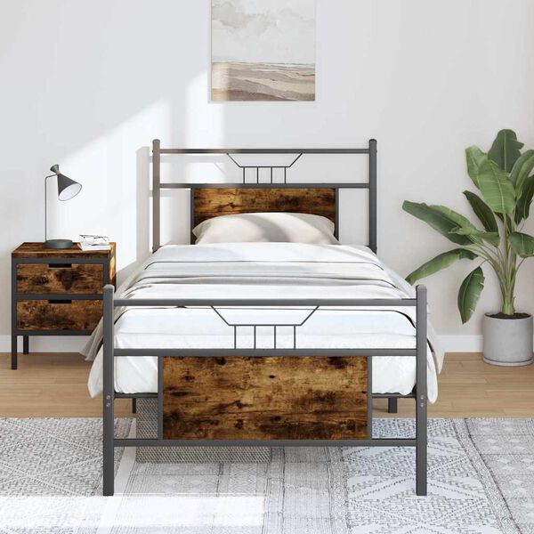 vidaXL Cadre de lit sans matelas ch&ecirc;ne fum&eacute; 90x190cm bois d'ing&eacute;nierie