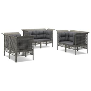 vidaXL Salon de jardin 6 pcs avec coussins Gris R&eacute;sine tress&eacute;e