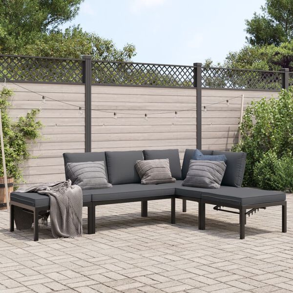 vidaXL Salon de jardin 4 pcs avec coussins noir aluminium