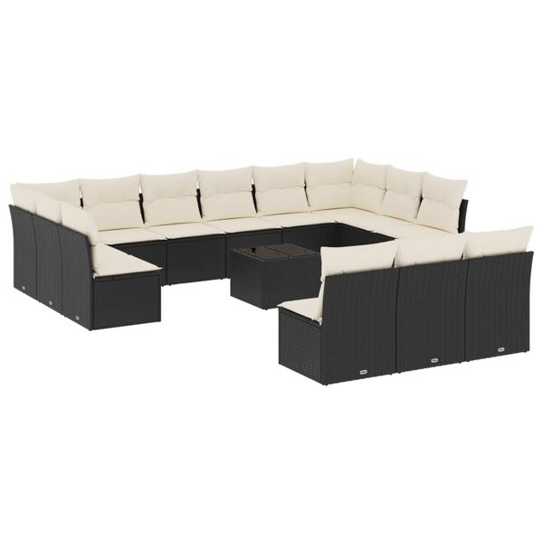 vidaXL Salon de jardin avec coussins 14 pcs noir r&eacute;sine tress&eacute;e