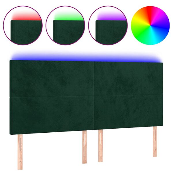 vidaXL T&ecirc;te de lit &agrave; LED Vert fonc&eacute; 160x5x118/128 cm Velours