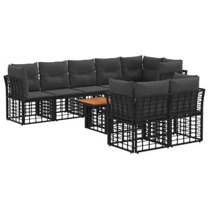 vidaXL Ensemble de canap&eacute; de jardin 9 pc Noir et Gris fonc&eacute; polyrotin