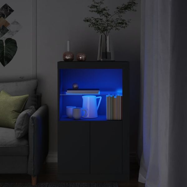 vidaXL Armoire latérale avec lumières LED noir bois d'ingénierie