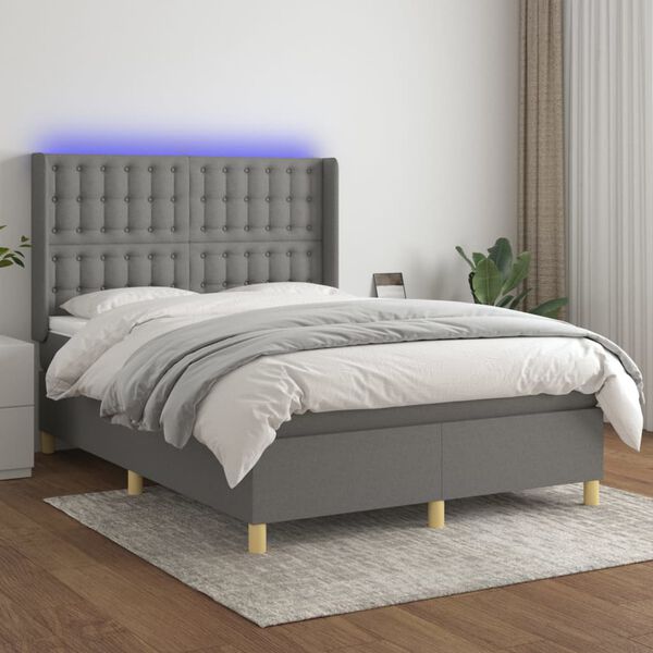 vidaXL Sommier &agrave; lattes de lit matelas LED Gris fonc&eacute; 140x200 cm Tissu