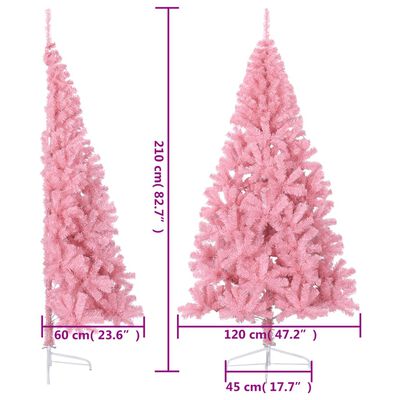 vidaXL Demi sapin de Noël artificiel avec support Rose 210 cm PVC