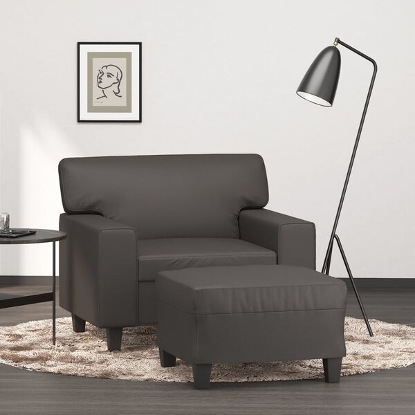 vidaXL Fauteuil avec repose-pied Gris 60 cm Similicuir