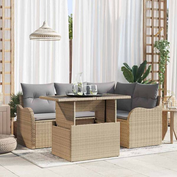 vidaXL Ensemble de canap&eacute; de jardin 5 pcs Beige Poly Rattan